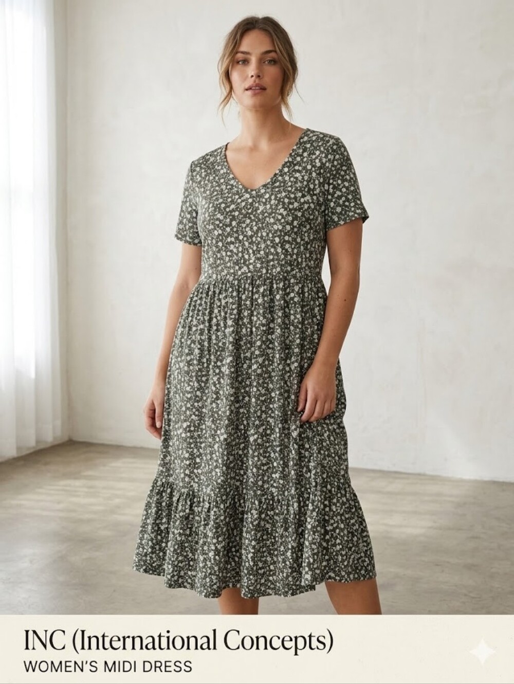 INC International Concepts - Floral Printed Midi Summer Flowy Dress - Size M